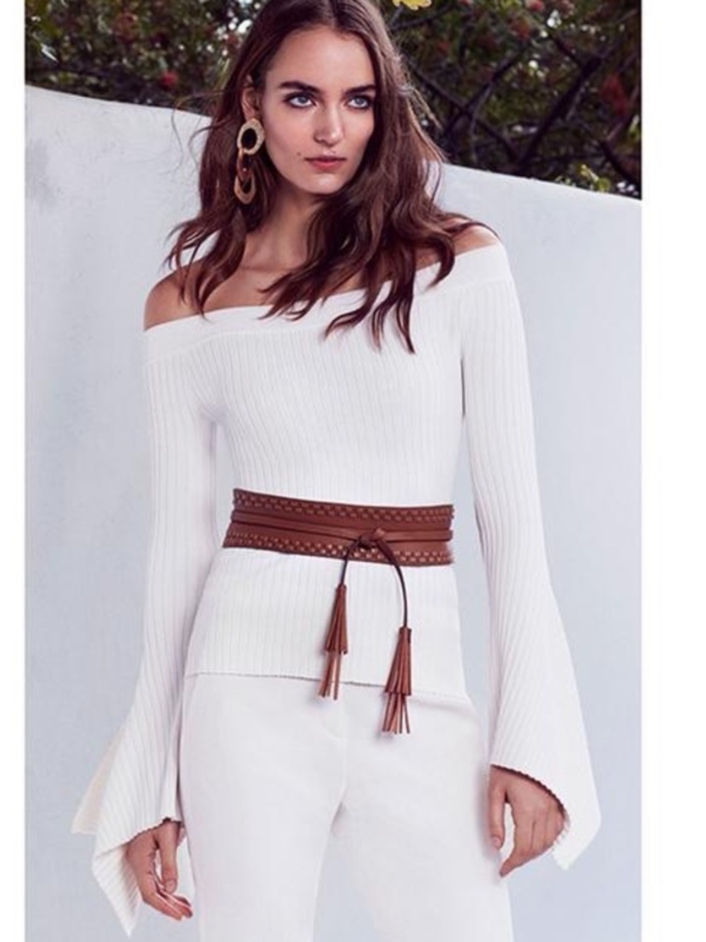 BCBG MaxAzria Gardenia
Cream Stevie Ribbed Off The Shoulder Bell Sleeve Sweater